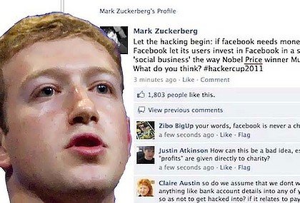 fan page of Facebook founder Mark Zuckerberg